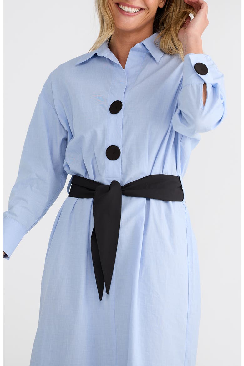 Coventry Tie Waist Long Sleeve Shirtdress, Alternate, color, BLUE