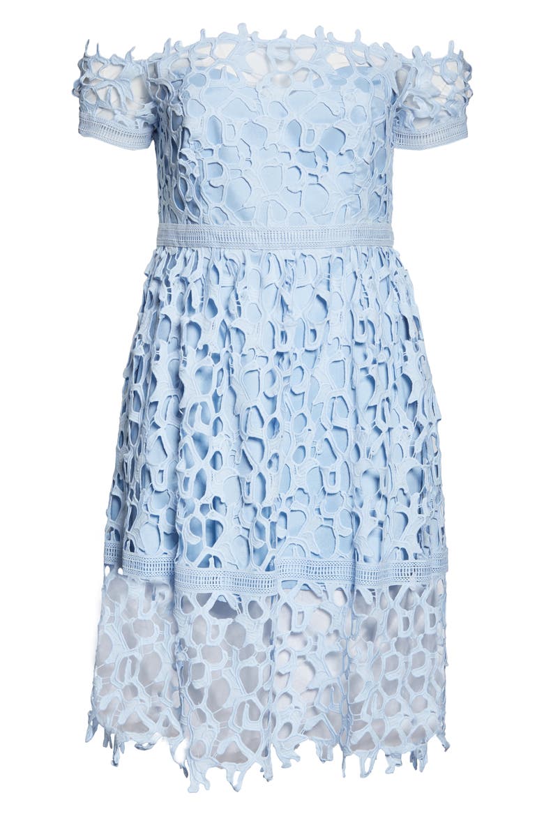Off the Shoulder Lace Dress, Alternate, color, BLUE