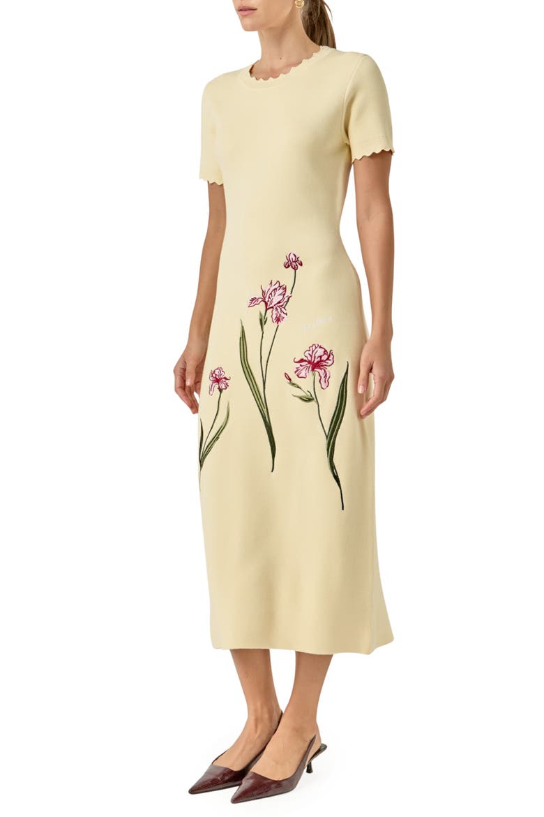 Floral Embroidered Knit Midi Dress, Alternate, color, WARM IVORY