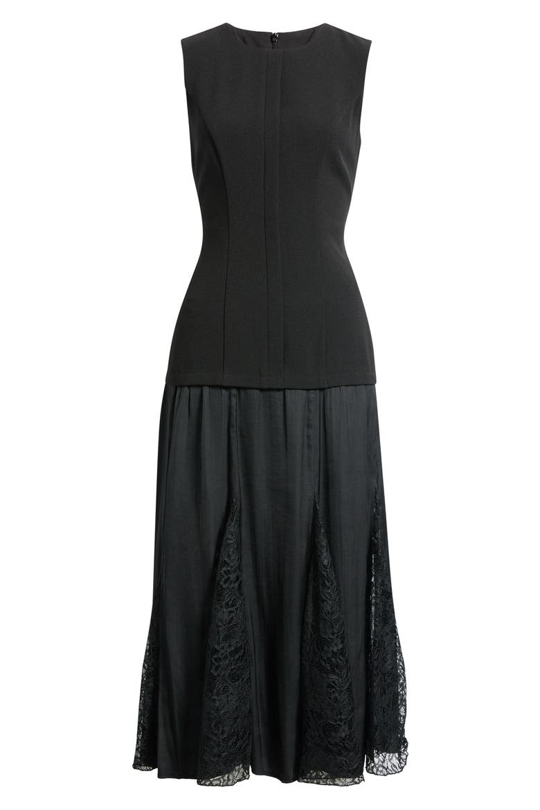 Lace Inset Drop Waist Midi Dress, Main, color, BLACK