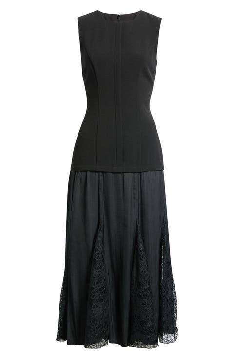 Lace Inset Drop Waist Midi Dress