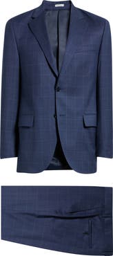 Peter Millar Flynn Classic Fit Medium Blue Windowpane Check Wool Suit