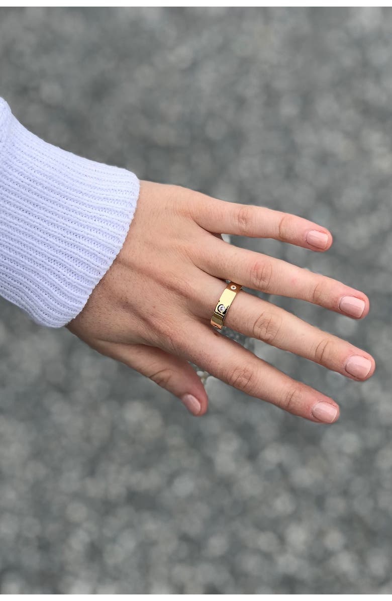 Sterling Forever Bezel Cubic Zirconia Accent Band Ring, Alternate, color,