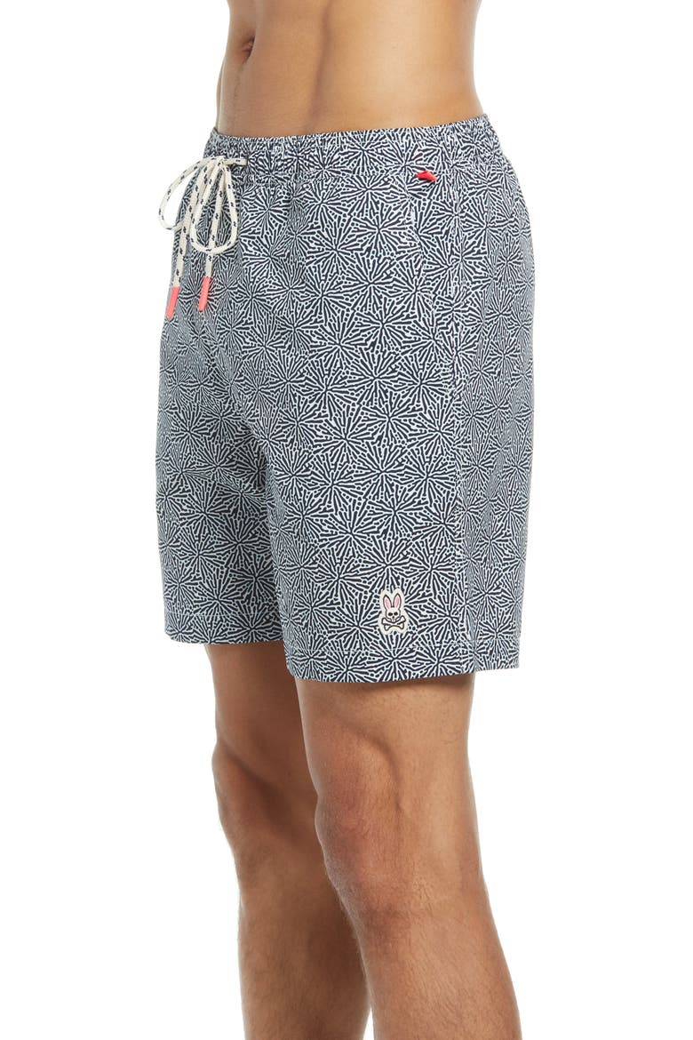 Coral Print Swim Trunks, Alternate, color, NAVY
