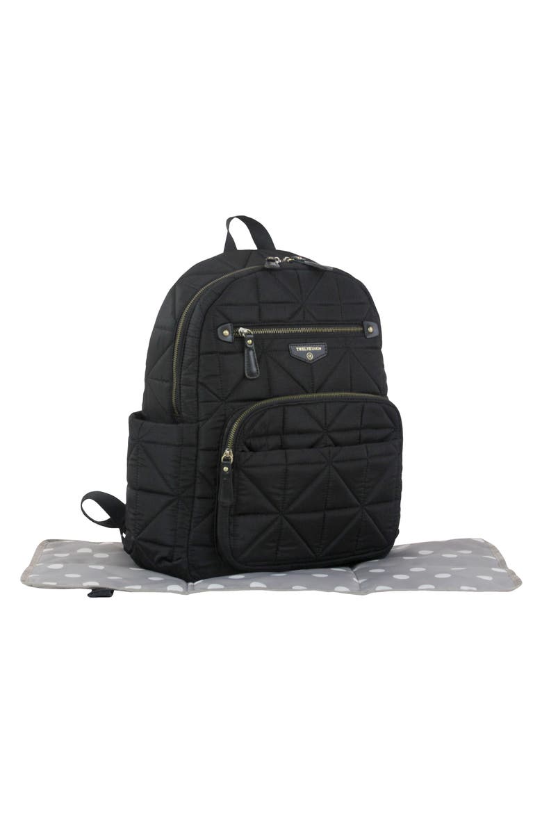 Quilted Water Resistant Nylon Diaper Backpack, Alternate, color, BLACK