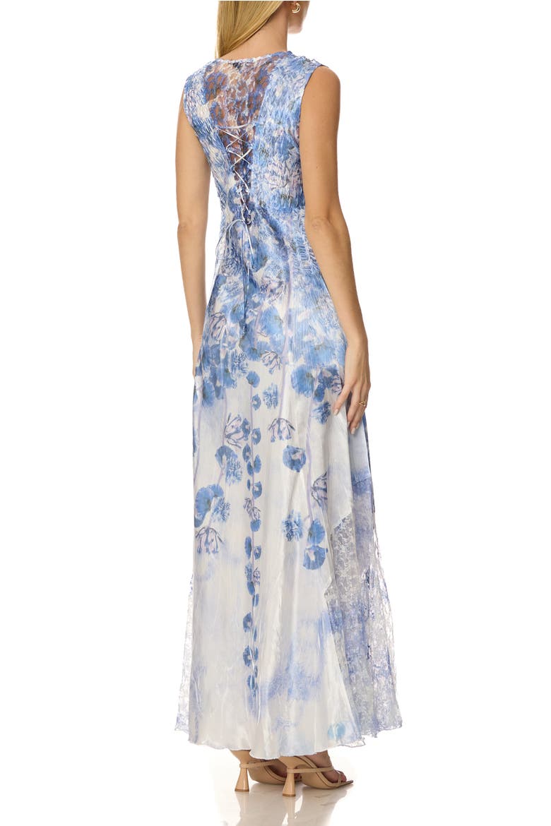 Floral Border Maxi with Lace Up Back, Alternate, color, Indigo Vine