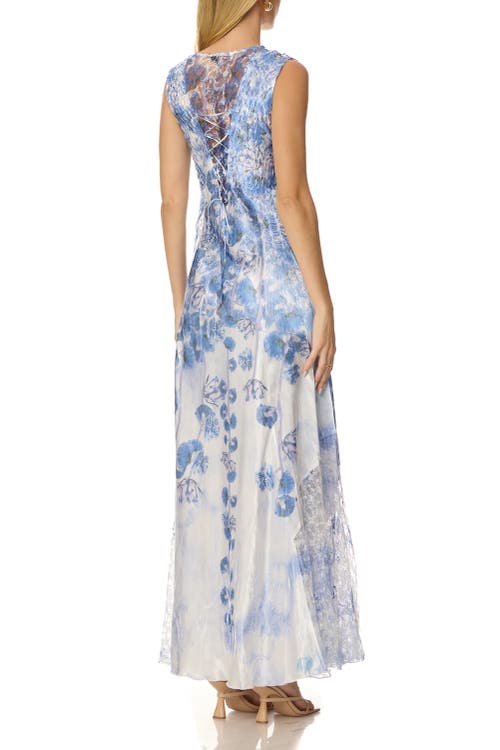 Komarov Floral Border Maxi With Lace Up Back In Multi