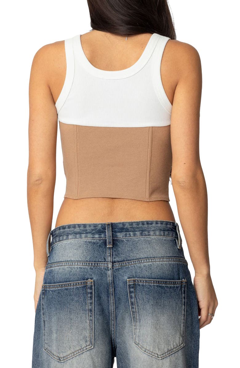 EDIKTED Ila Layered Crop Corset Tank, Alternate, color, White-And-Camel