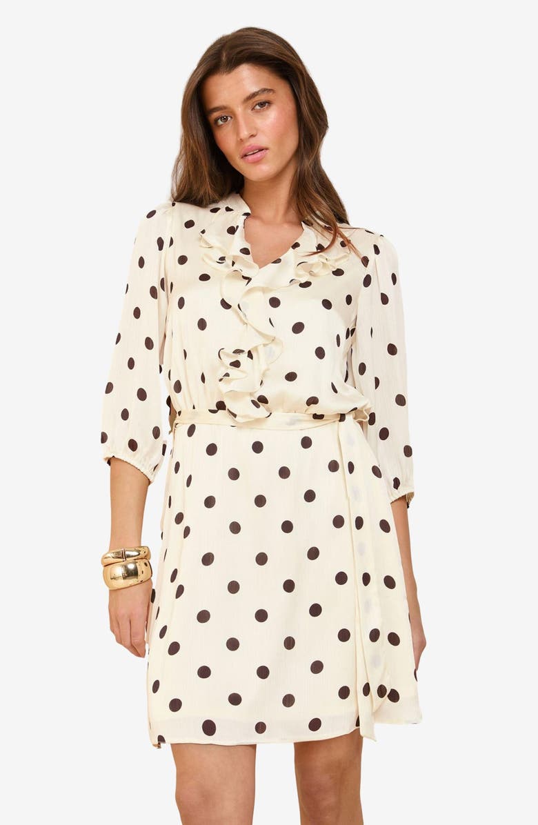 Friends Like These Polka Dot Ruffle Tie Belt Minidress, Alternate, color, White