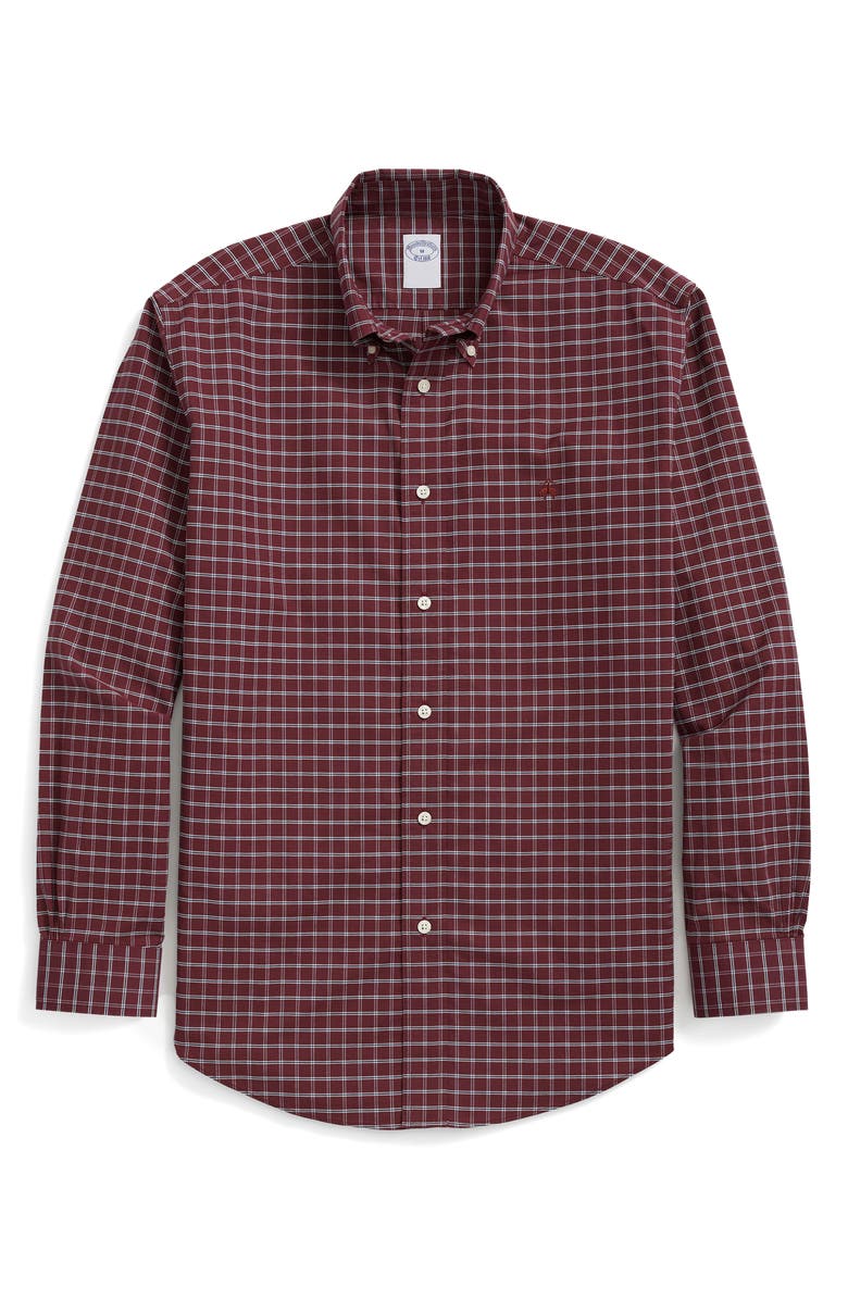Brooks Brothers Non-Iron Check Cotton Stretch Oxford Cloth Button-Down Shirt, Alternate, color, 