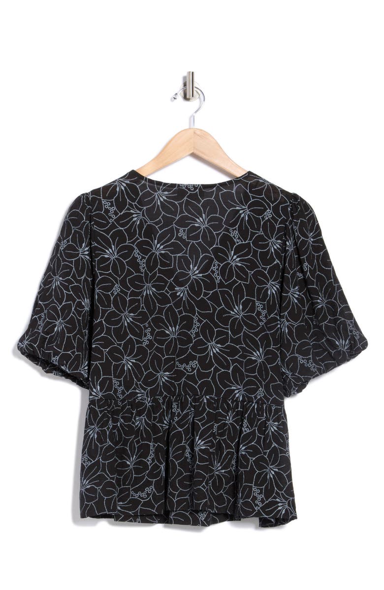CHENAULT Print Tie Front Puff Sleeve Top, Alternate, color, Black/ Ivory