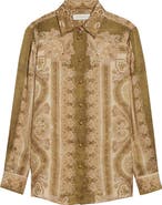 Zimmermann Luna Paisley Print Silk Satin Button-Up Shirt