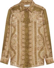 Zimmermann Luna Paisley Print Silk Satin Button-Up Shirt