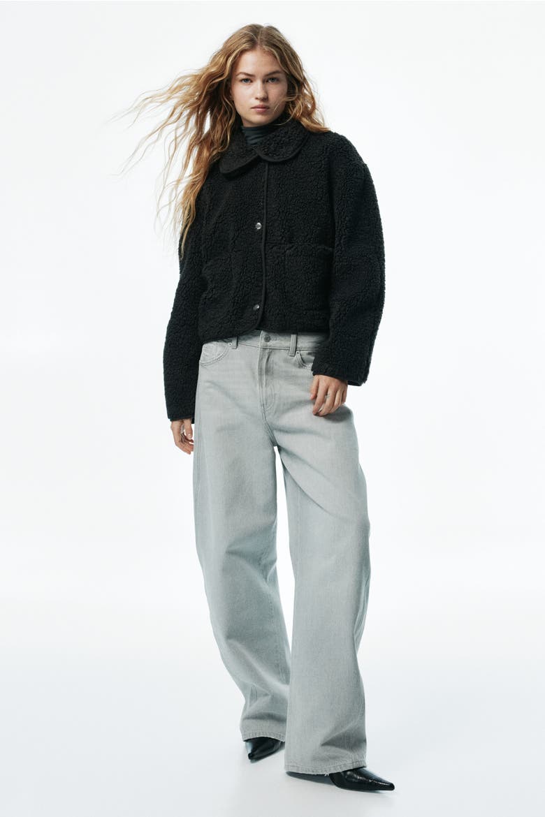 Collared Teddy Jacket, Alternate, color, Black