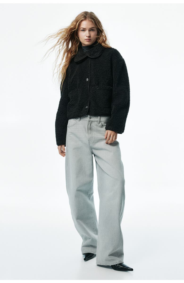 H&M Collared Teddy Jacket, Alternate, color, Black