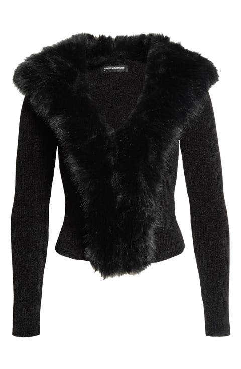 Faux Fur Collar Cardigan