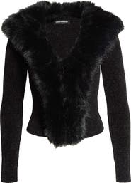 Naked Wardrobe Faux Fur Collar Cardigan