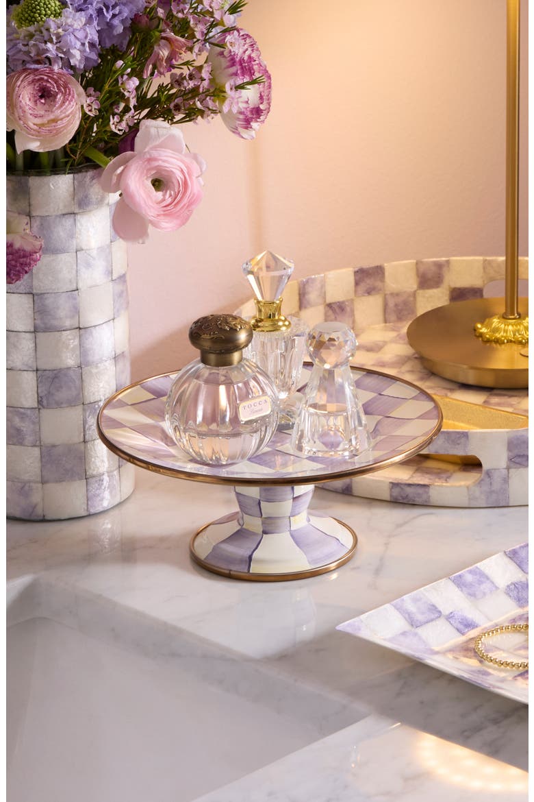 Violet Check Enameled Steel Mini Pedestal Platter, Alternate, color, VIOLET