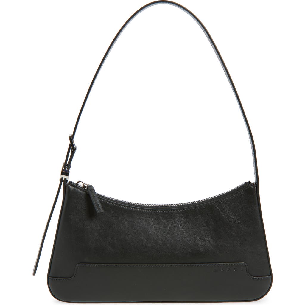 Marni Baguette Leather Shoulder Bag In Black