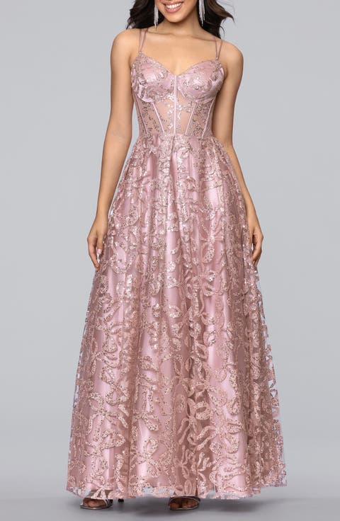 Strappy Illusion Bodice Ballgown