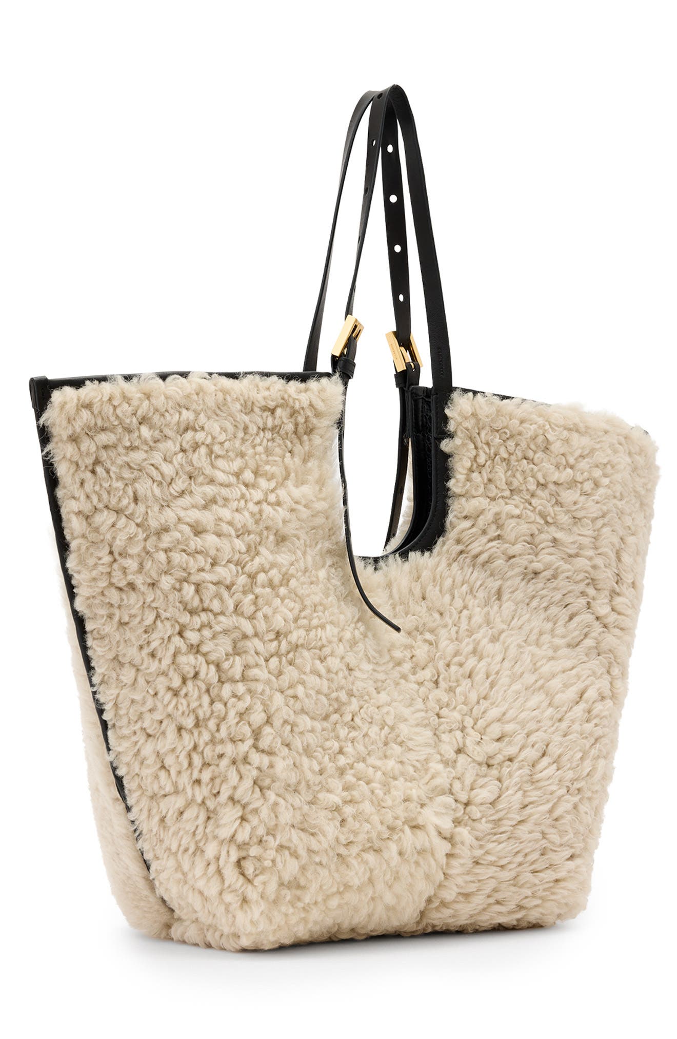AllSaints Ara Genuine Shearling Tote, Alternate, color, Natural/ Black