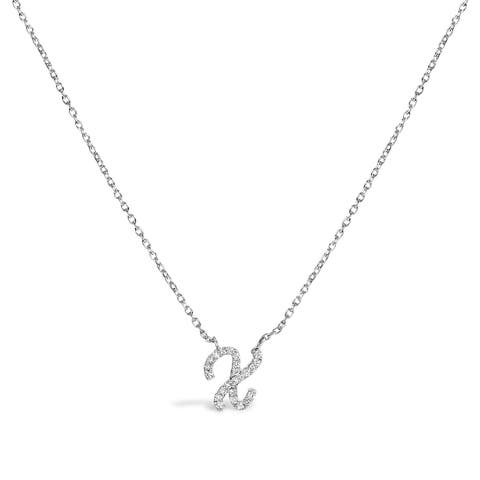 10K Gold Diamond Accent  A-Z Initial Script Style Pendant Necklace
