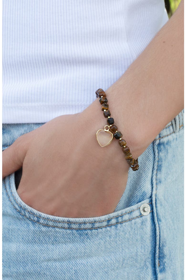 Beaded Heart Pendant Bracelet, Alternate, color, TIGERS EYE