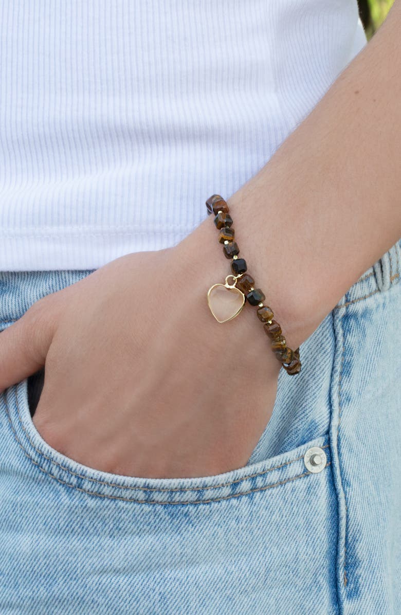 MARLYN SCHIFF Beaded Heart Pendant Bracelet, Alternate, color, Tigers Eye