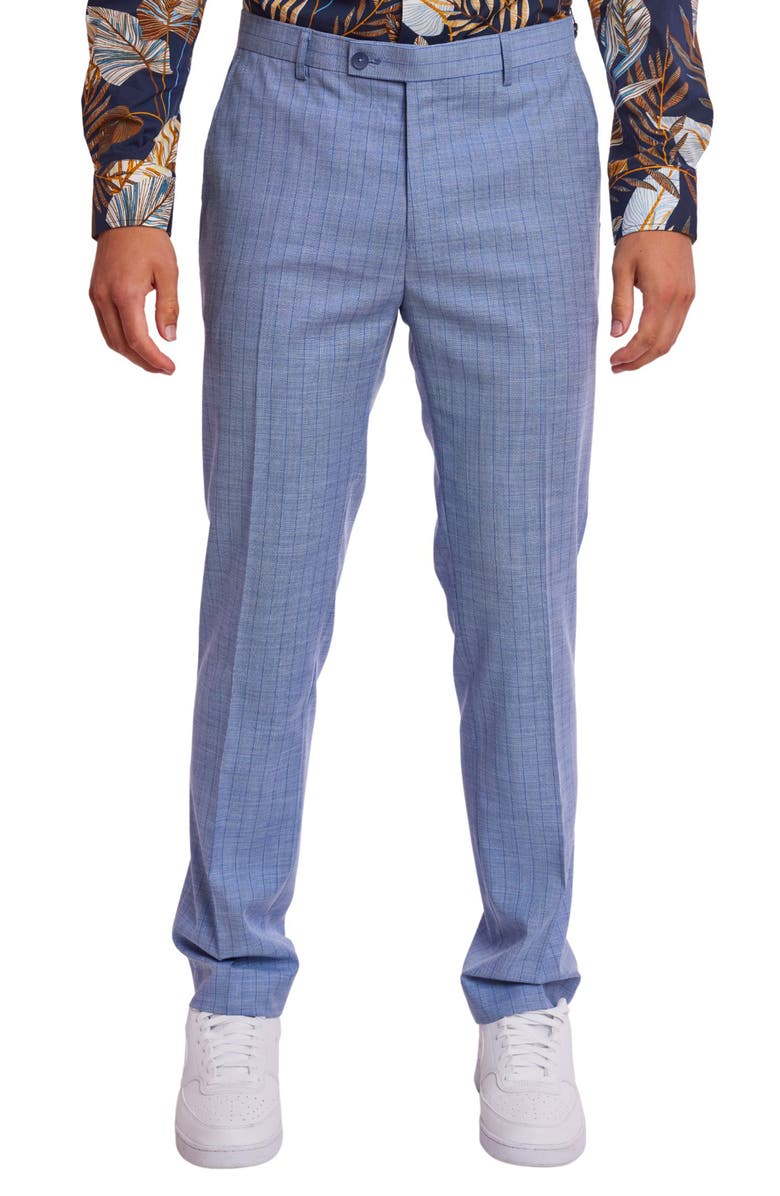 PAISLEY & GRAY Downing Slim Flat Front Windowpane Dress Pants, Main, color, French Blue Stripes