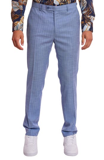Paisley & Gray Downing Slim Flat Front Windowpane Dress Pants In Blue