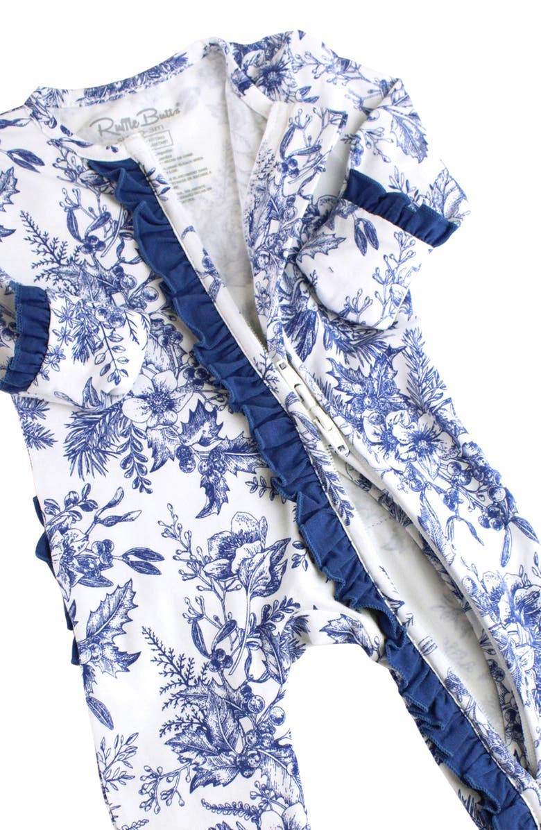 RuffleButts Winter Bliss Ruffle Fitted Footie Pajamas, Alternate, color, 