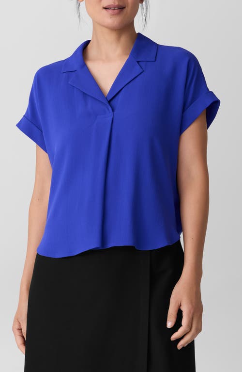 Eileen Fisher Notched Collar Silk Top In Blue
