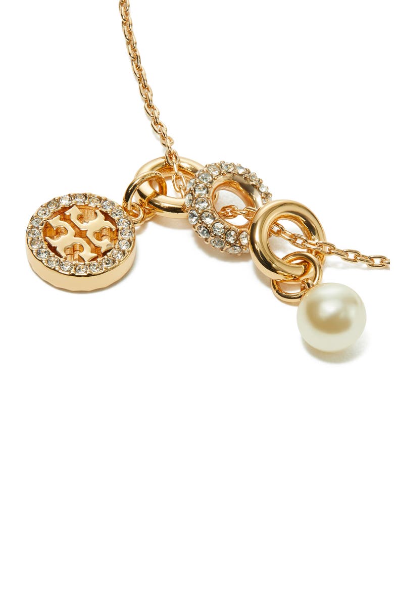 Miller Pavé Pendant Charm Necklace, Alternate, color, TORY GOLD / CRYSTAL / PEARL