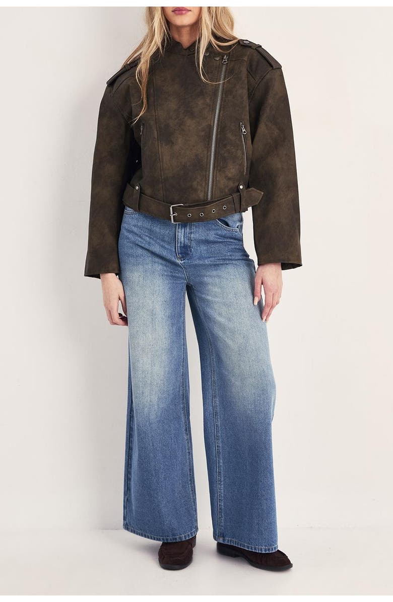 NASTY GAL Cropped Biker Jacket, Alternate, color, Olive