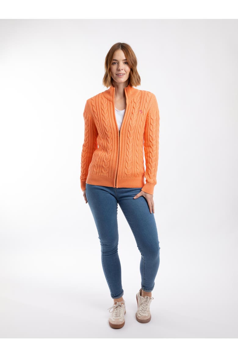 Lunenne Full Zip Cable Knit Cardigan, Alternate, color, Sorbet