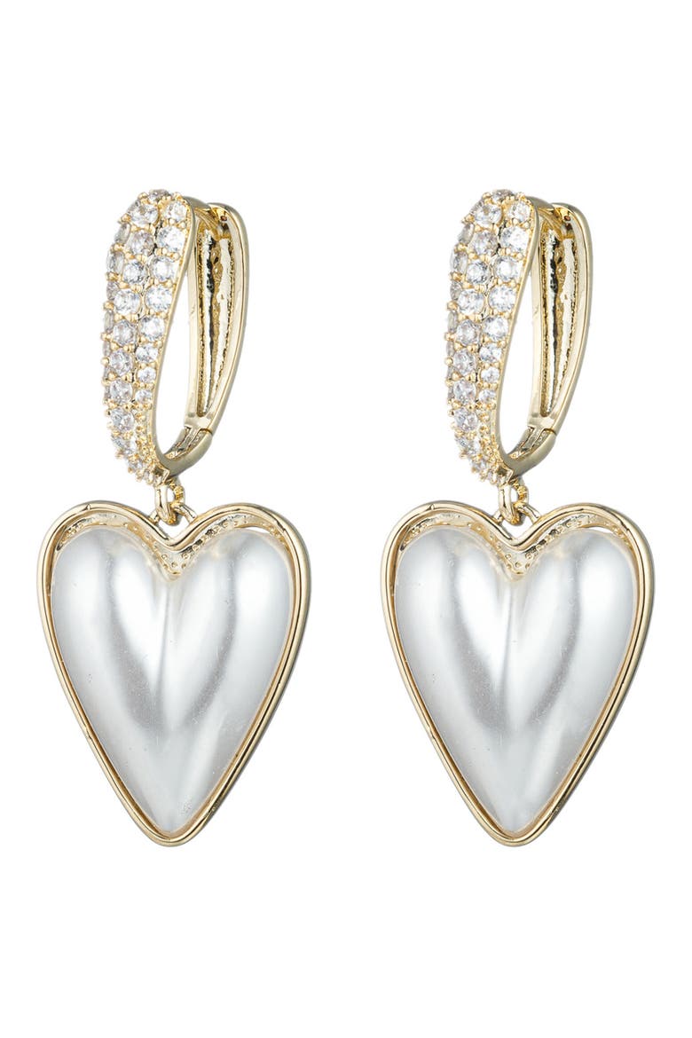 Anna Imitation Pearl Heart Drop Earrings, Main, color, GOLD