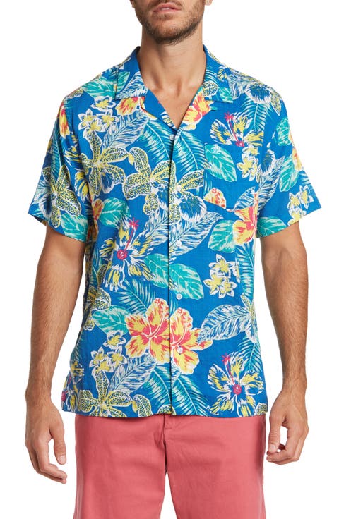 Short Sleeve Floral Print Woven Button-Up Shirt
