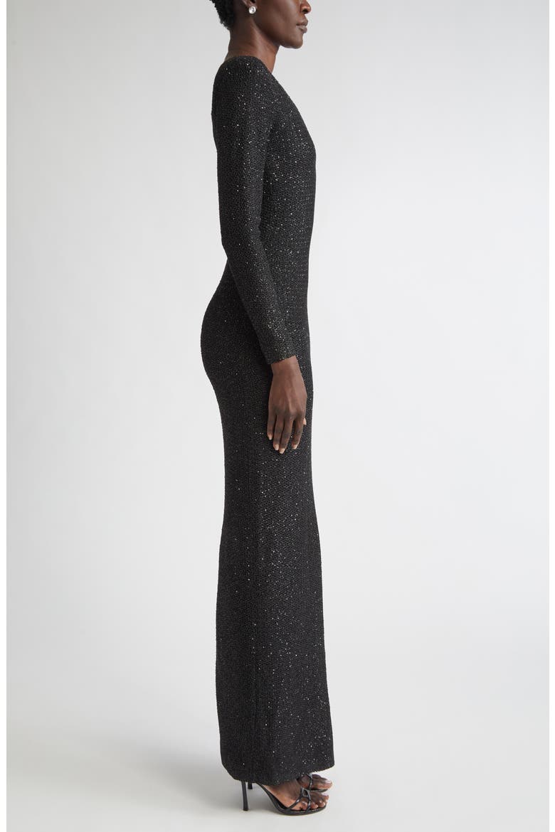 Nicoline Long Sleeve Sequin Stretch Knit Gown, Alternate, color, BLACK