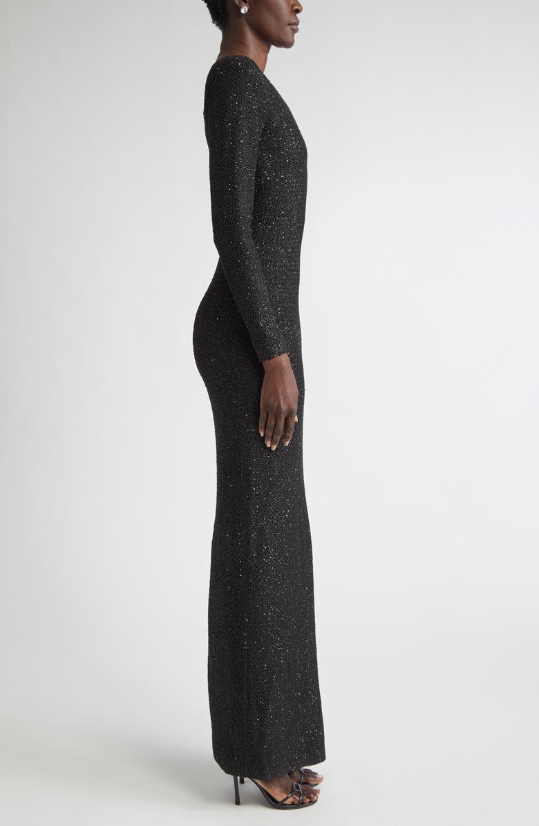 ST. JOHN Nicoline Long Sleeve Sequin Stretch Knit Gown, Alternate, color, Black