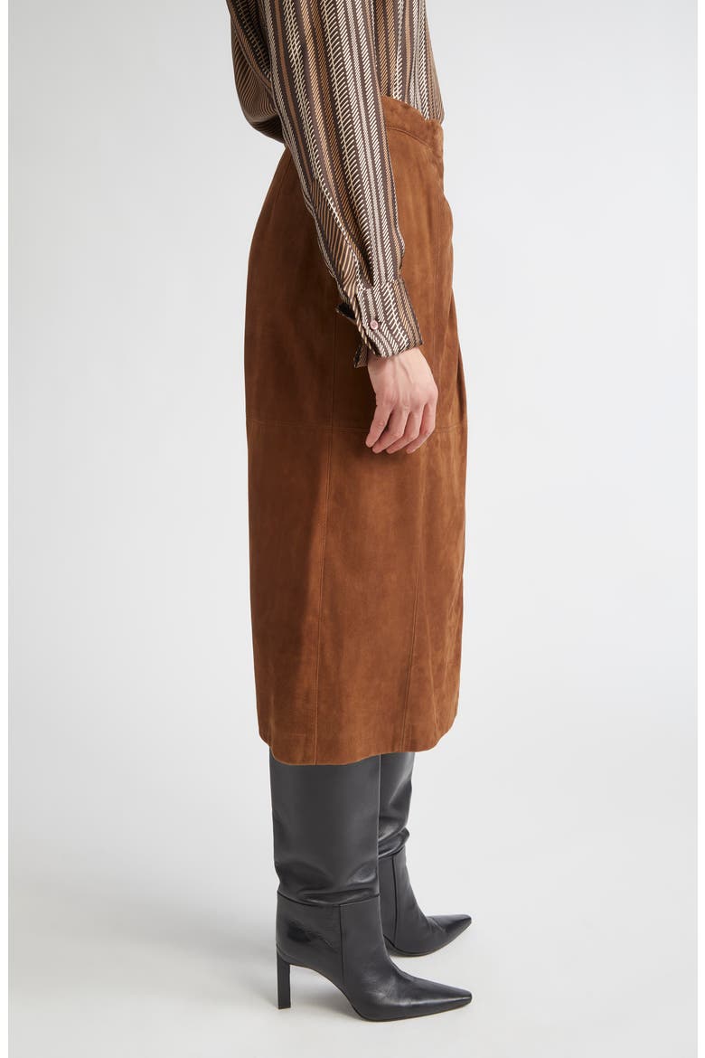 Jerez Goatskin Suede Wrap Midi Skirt, Alternate, color, TOBACCO