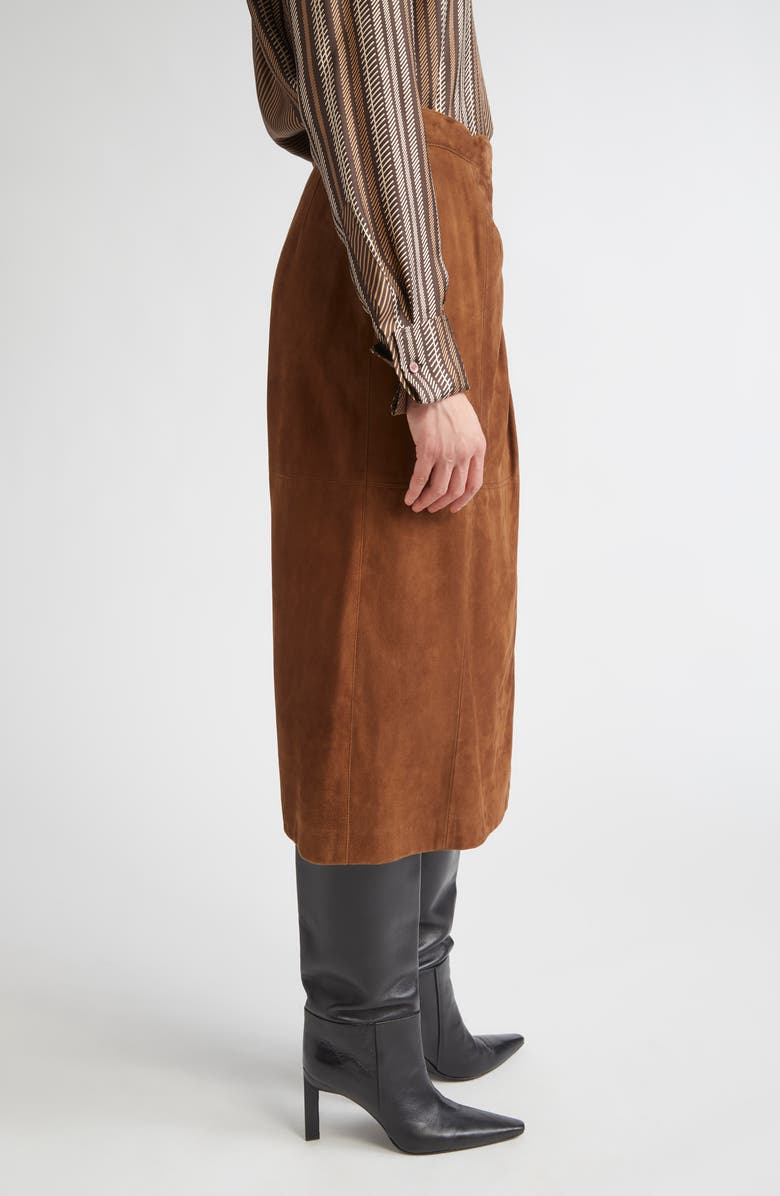 Max Mara Jerez Goatskin Suede Wrap Midi Skirt, Alternate, color, Tobacco