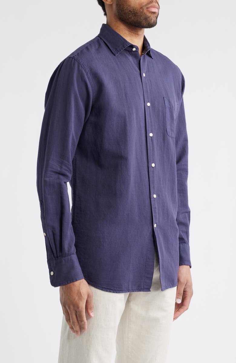 Peter Millar Canal Linen & Cotton Sport Shirt, Alternate, color, Navy