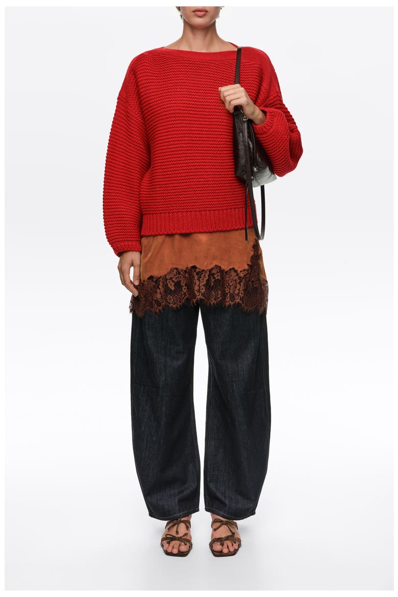 Oversized Boat Neck Sweater, Alternate, color, RED