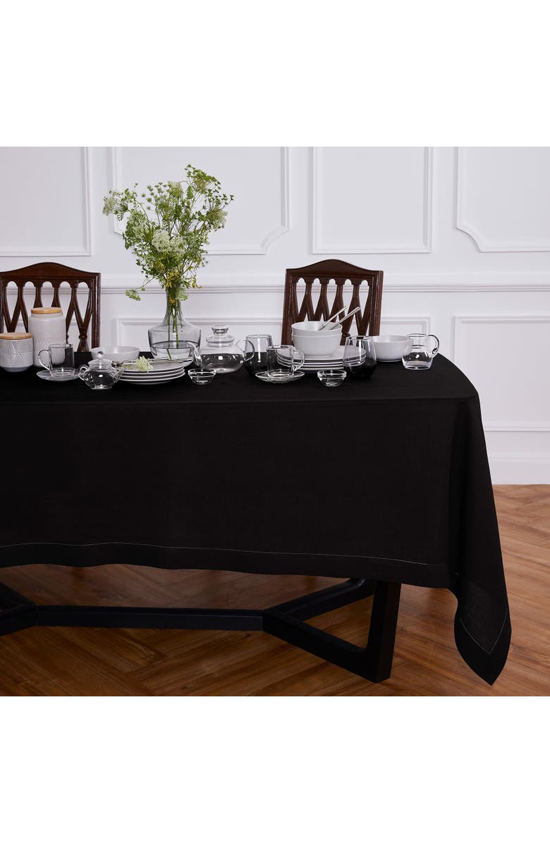 Solino Home Linen Tablecloth - Sonoma Hemstitch, Main, color, Black