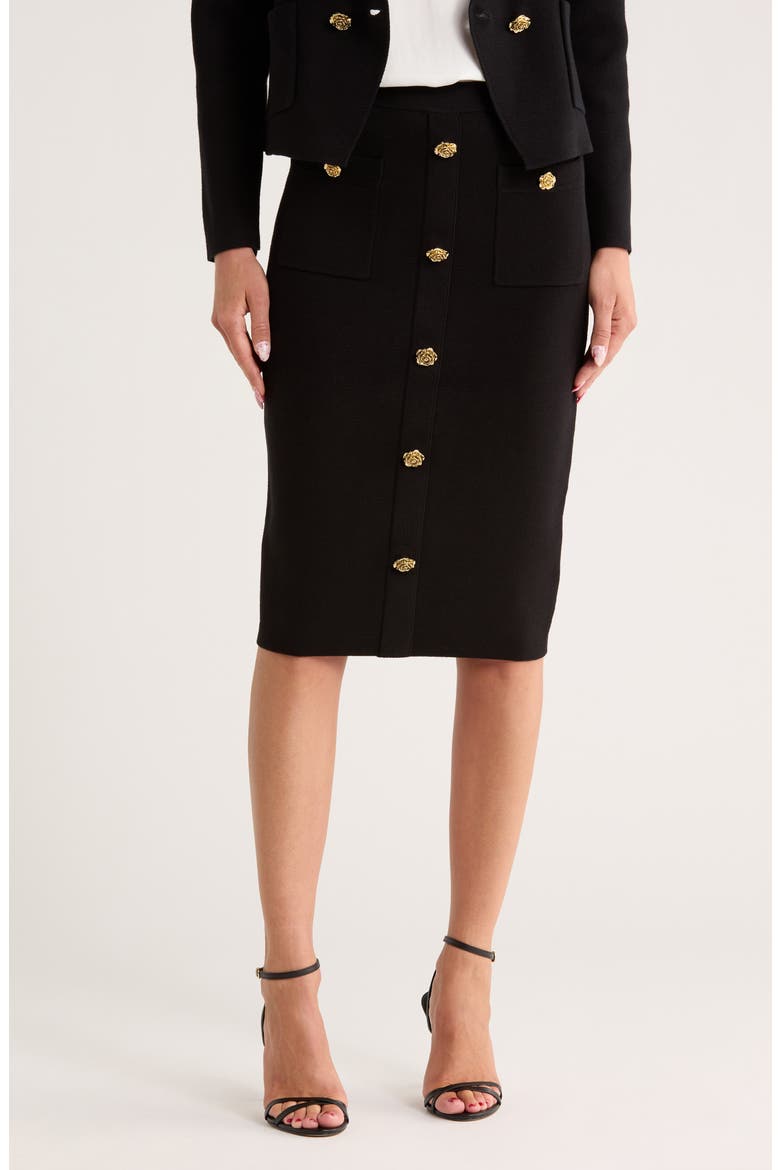 Amira Knit Pencil Skirt, Main, color, BLACK/ GOLD ROSE