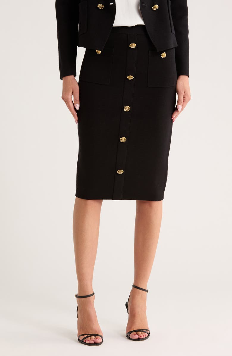 L'AGENCE Amira Knit Pencil Skirt, Main, color, Black/ Gold Rose