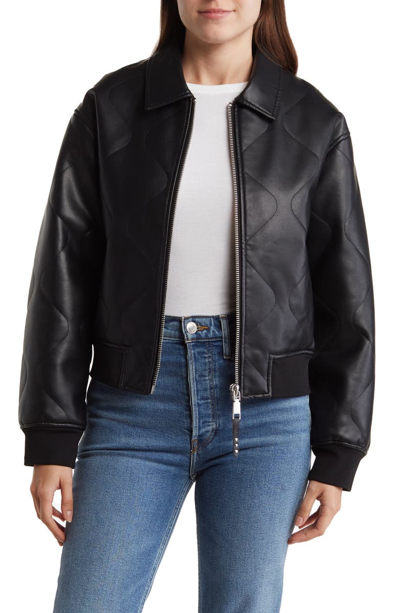 Rebecca Minkoff Quilted Faux Leather Bomber Jacket, Alternate, color,