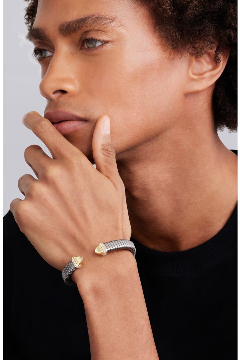 Men's Pointed Dome Diamond Cuff Bracelet, Alternate, color, TWO-TONE
