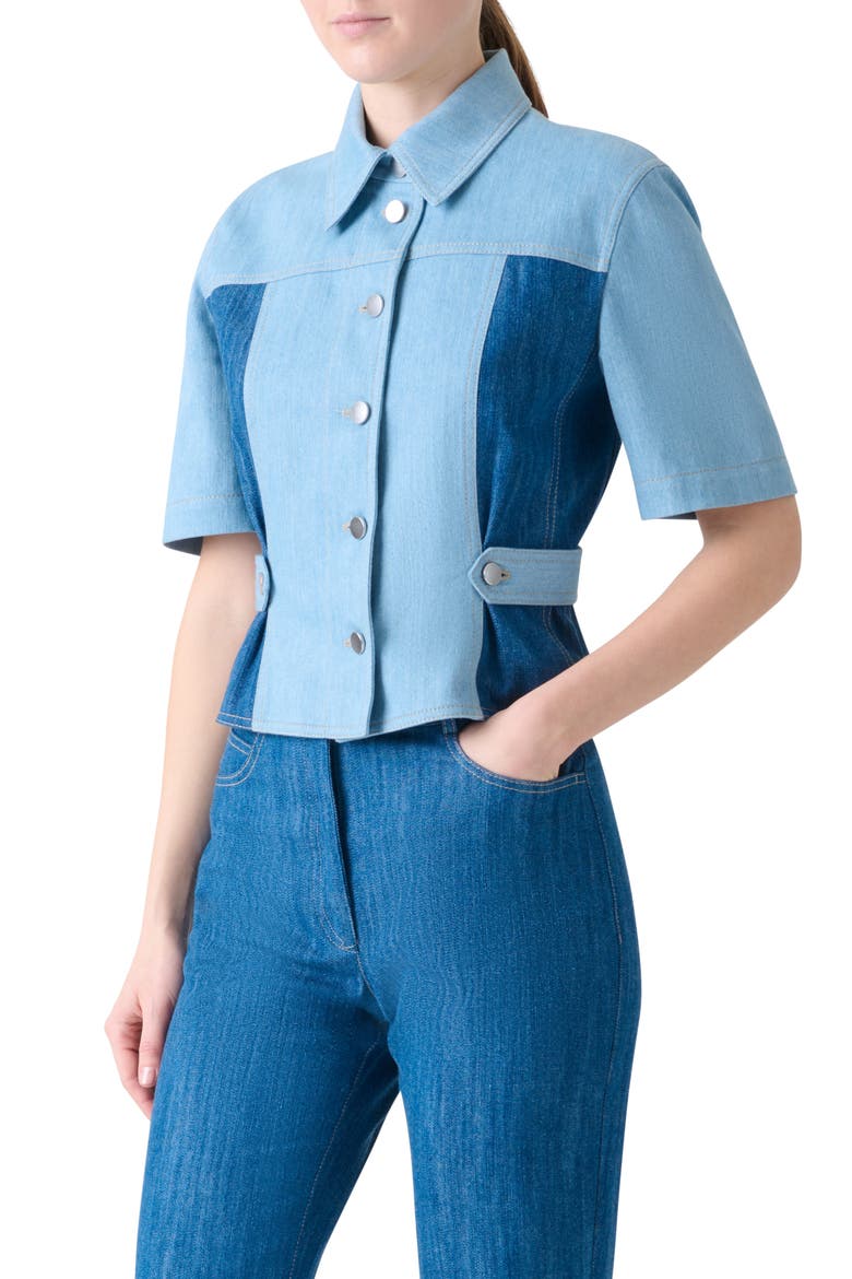 Mixed Wash Denim Button-Up Shirt, Alternate, color, SKY DENIM-MEDIUM DENIM