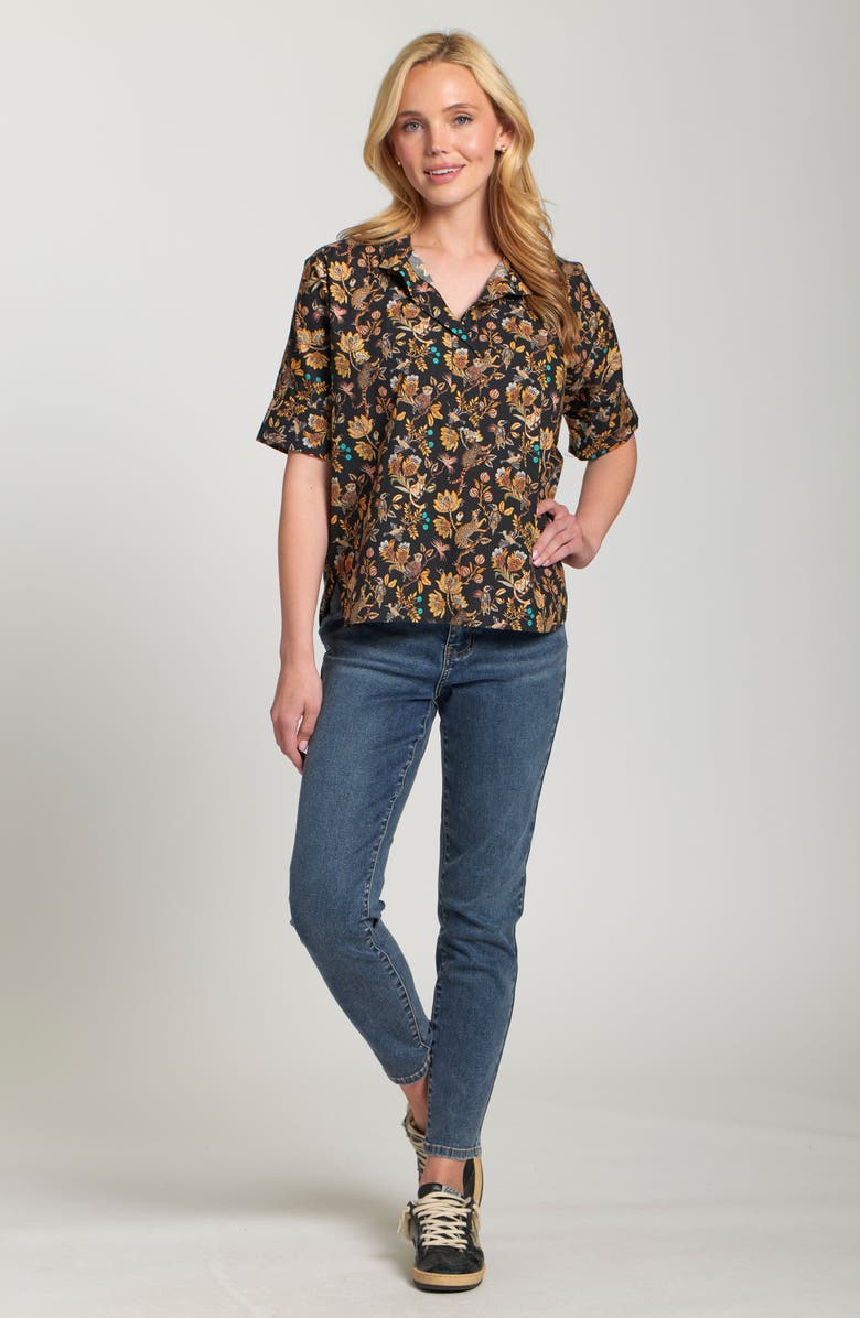 APNY Floral Cotton Popover Top, Alternate, color, Black Multi